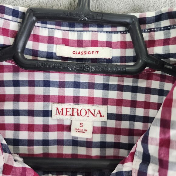 Men's Merona Classic Fit Shirt Long Sleeve Red & Blue Plaid Button Down Size S - Picture 5 of 10